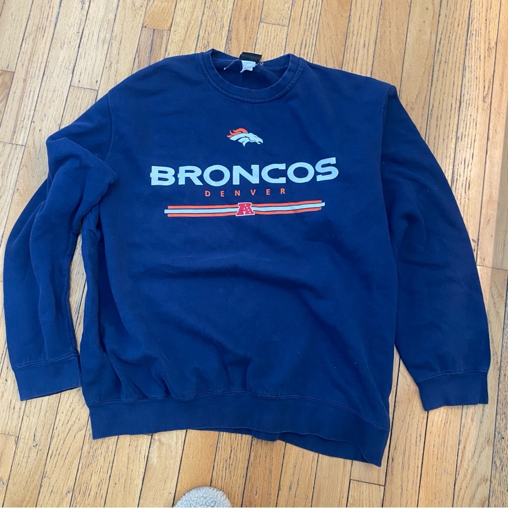 NFL Broncos Denver Navy Crewneck Sweater